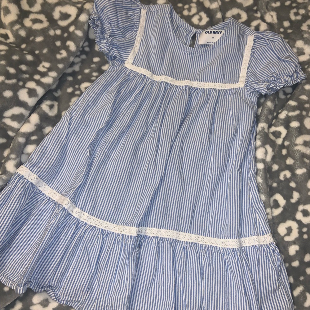 Old Navy Blue and White Ruffle Dress